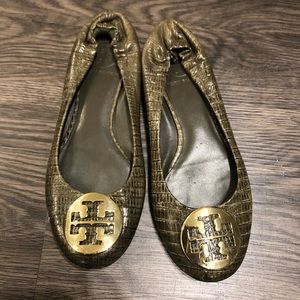 Tory Burch Olive Snakeskin Ballet Flat